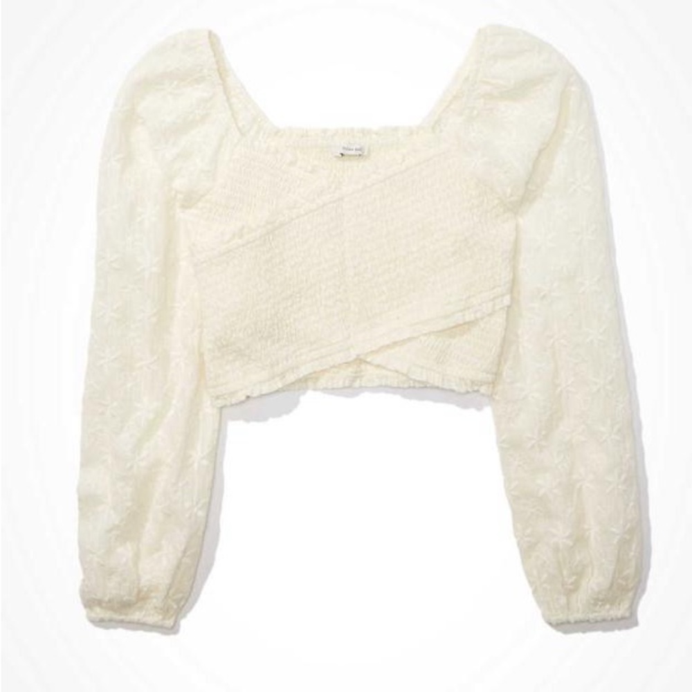 Smocked Criss-Cross Puff Sleeve Top